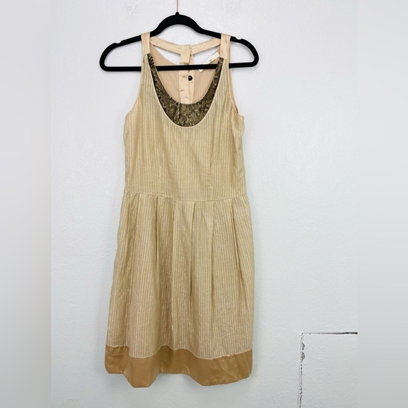 3.1 Phillip Lim Gold Tan Metallic Sequins Pleated Sleeveless midi Dress - Picture 2 of 10